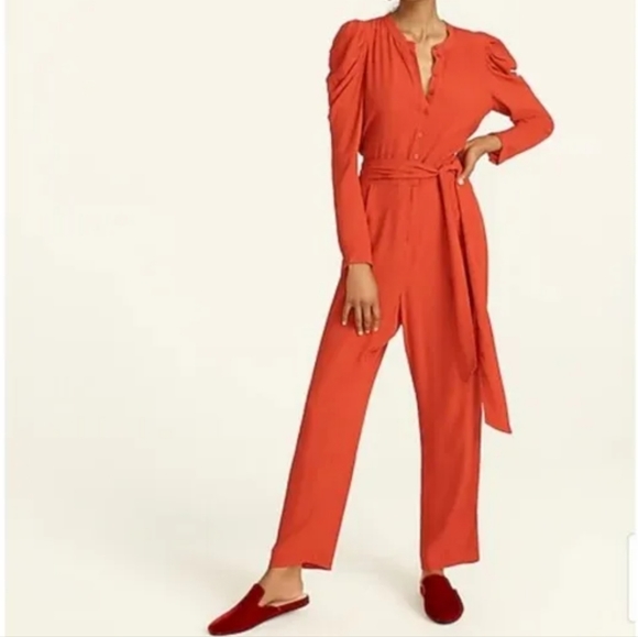 Ladies NWT J. CREW Drapey Puff  Sleeve Jumpsuit Romper Spiced Cayenne 8 - Picture 2 of 11